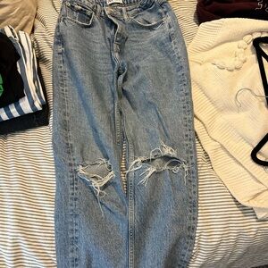 Zara Light Blue Distressed Boyfriend Jeans